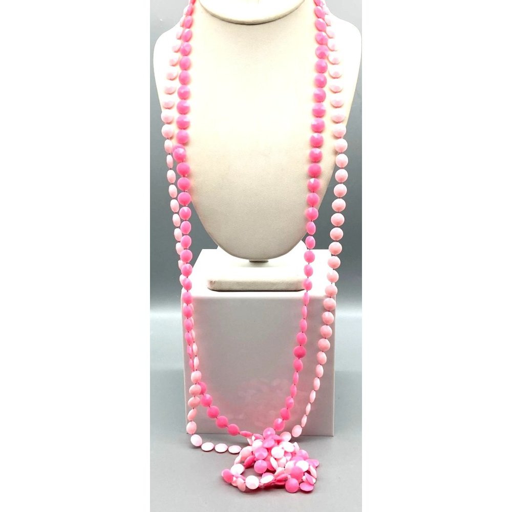 Vintage Shades of Pink Strand Necklace, Lot of 2 Early Plastic Beads, Super Long